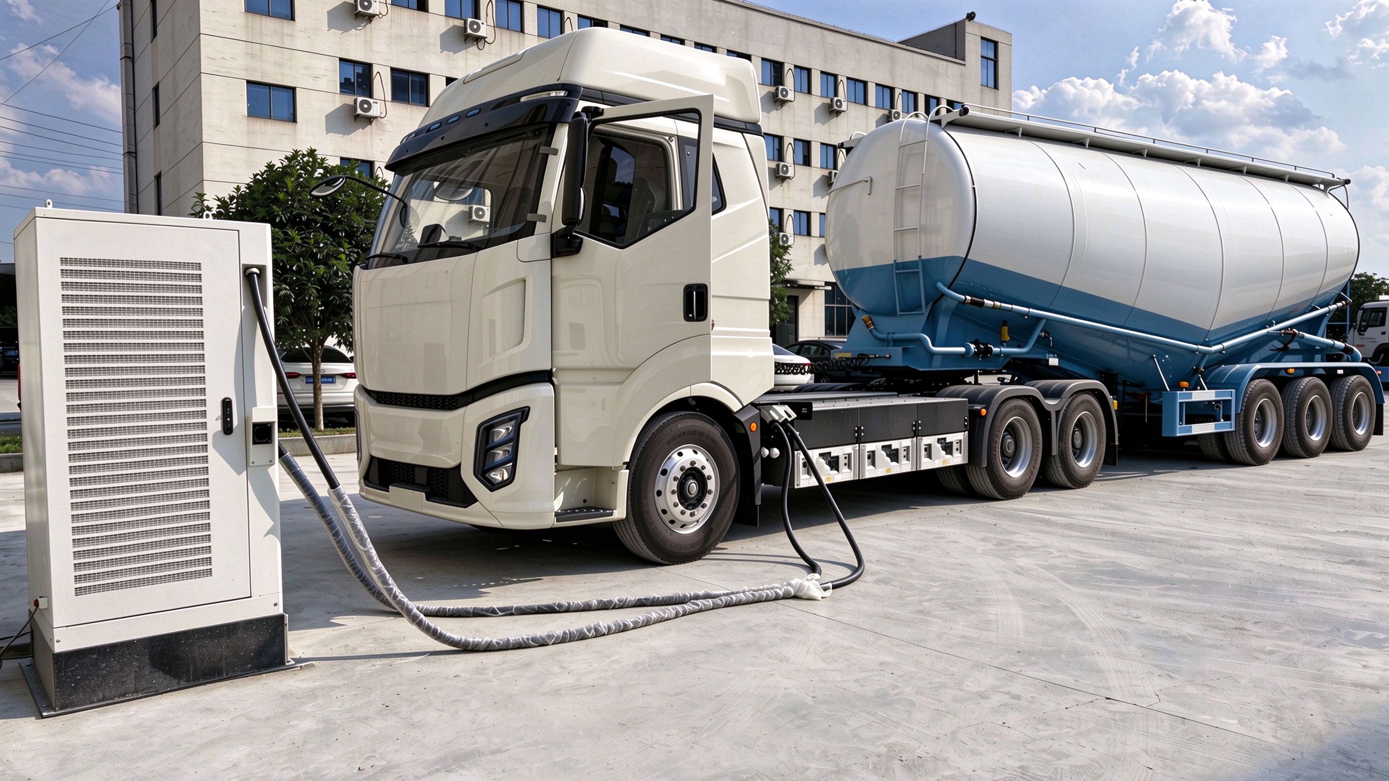 400 kW fast charger charging an electric heavy truck